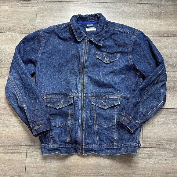 BadBoy Blue Denim Jacket Vintage Hip Hop BB Zip Up Missing Pull Size 2XL - Picture 1 of 9